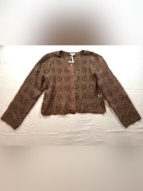 Ultra Pink Brown Crochet Sweater